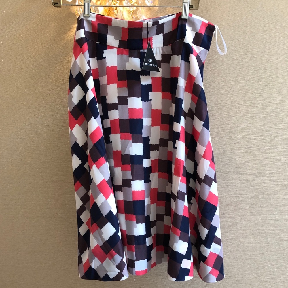 NWT pink checkered midi skirt